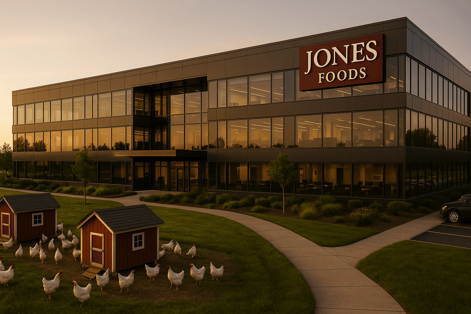 Jones Foods Corporate Headquarters - Modern campus exterior in Silicon Valley